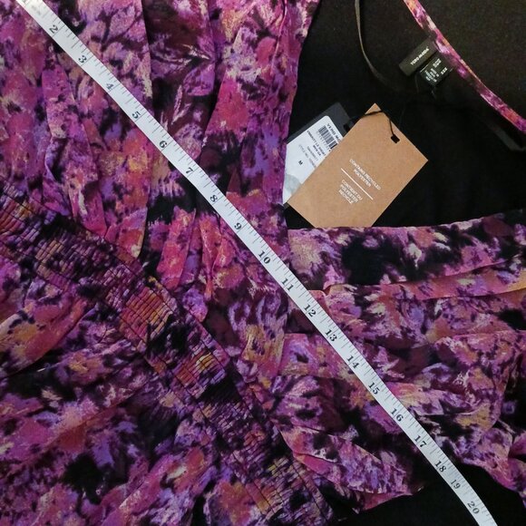 NEW VERO‎ MODA Britt Ruffle Long Sleeve Dress in Black/Purple Multi, Size M - Picture 12 of 14